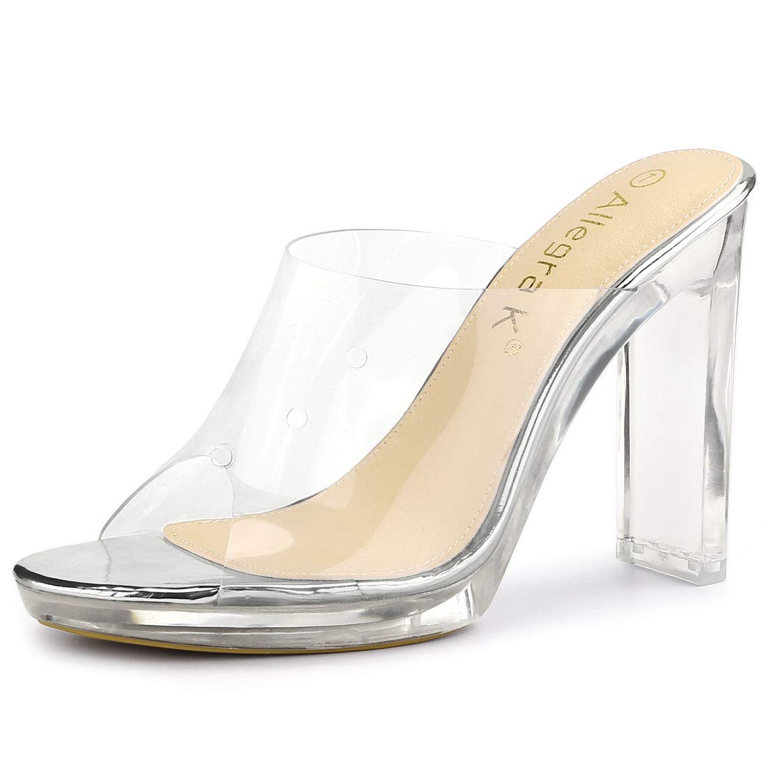 

Allegra K Women s Clear Platform Clog Sandals with Chunky Heels, Silver, Size 23.5cm