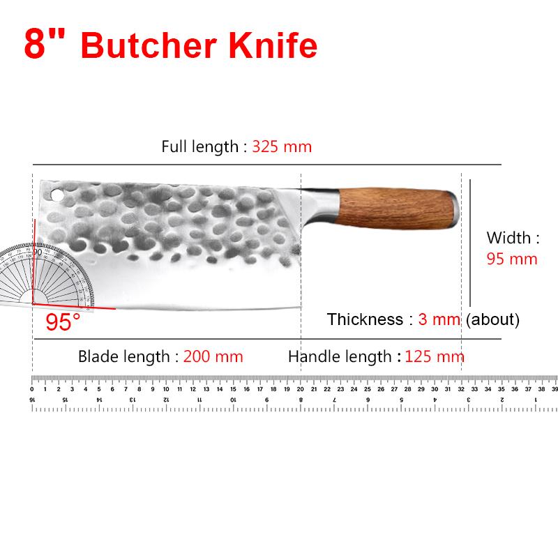 Heavy Kitchen Knives Cleaver Meat Chopping Vegetables Chinese Knife Wood Handle Stainless Steel Chef Knife Hand Forged Blade 8"