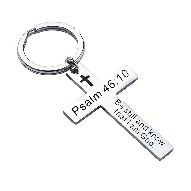 Christlicher Bibelvers Kreuz Anhänger Schlüsselanhänger Edelstahl Religiös Psalm Gebet Schlüsselanhänger Schlüsselring Geschenke gray