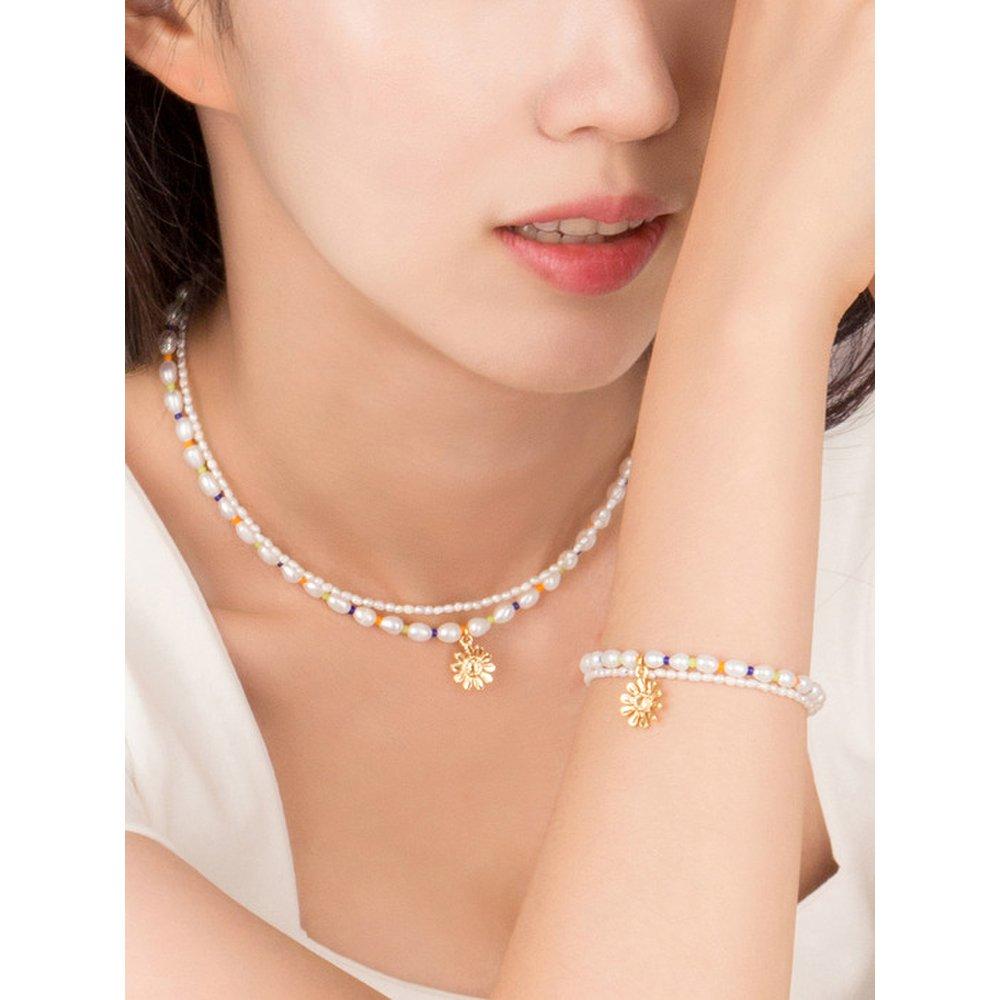 Seed Freshwater Pearl Daisy Flower Necklace_18K Gold