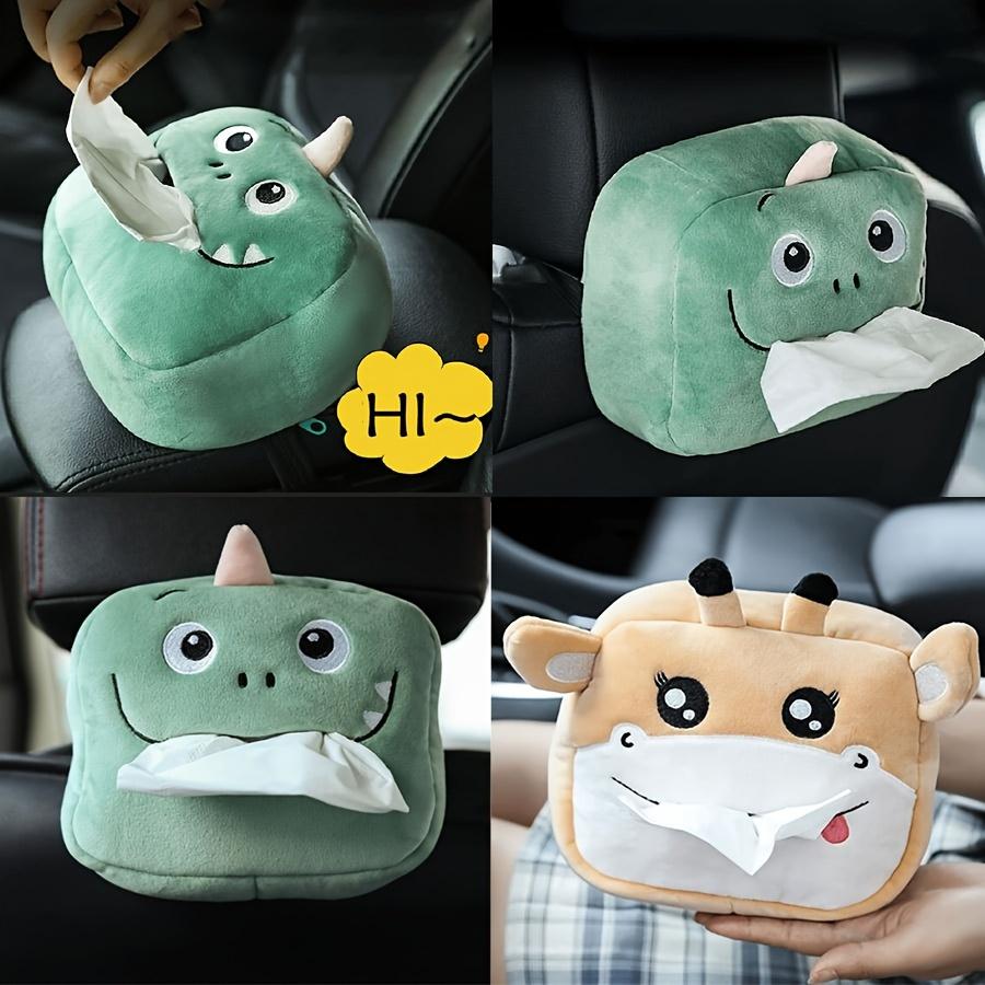 1pc Cute Cartoon Animal Design Plush Tissue Storage Bag, Car Seat Back Hanging Tissue Box, Car Interior Accessories