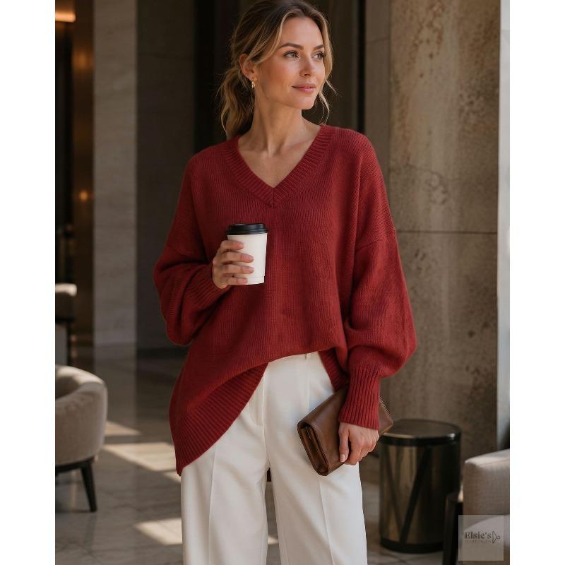 Autumn and winter crew neck pullover knitted sweater women's loose lazy style solid color women's sweater