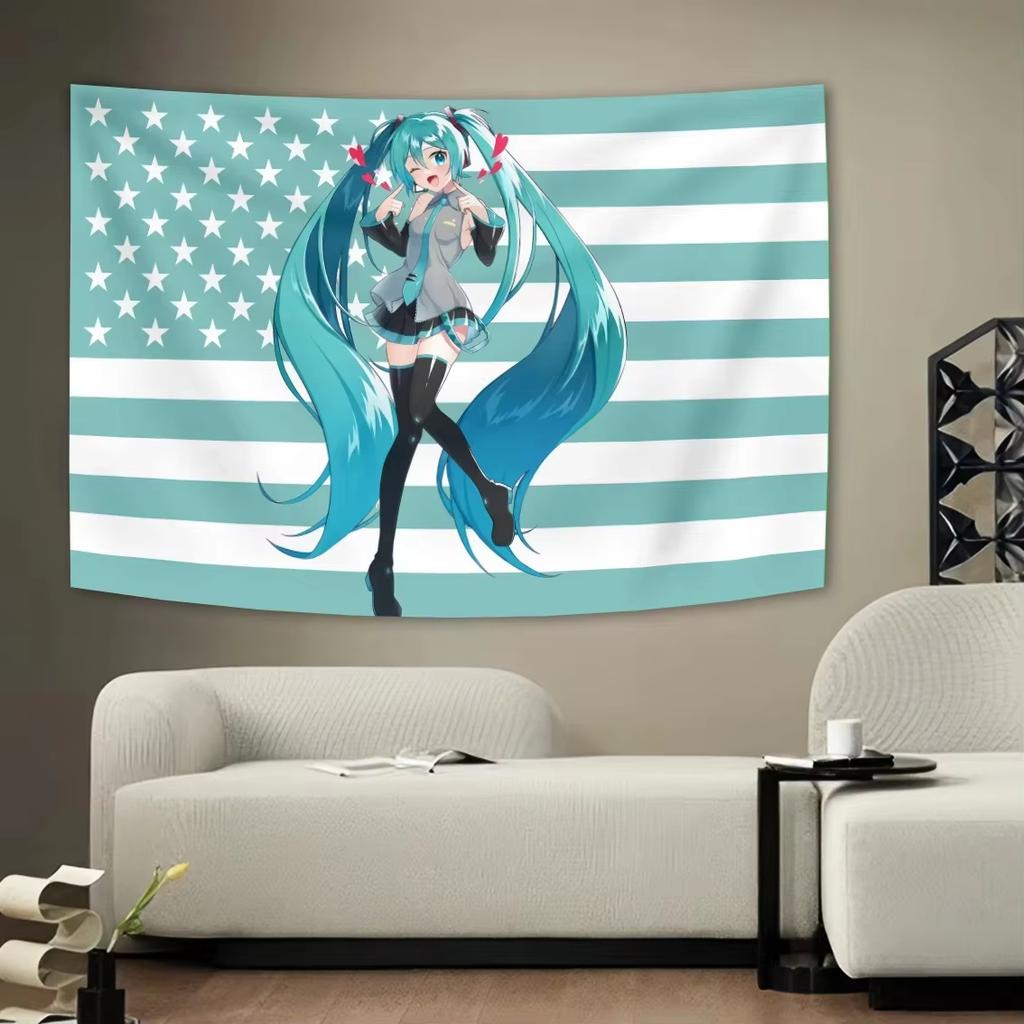 Anime Hatsune Miku Tapiserie Tapiserie s americkou vlajkou Dekorace pozadí Kolej Postel Tapiserie Obývací pokoj Tkanina na pozadí pohovky