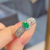 Female Crystal Green Oval Zircon Stone Engagement Ring Retro Silver Color Wedding Jewelry for Women