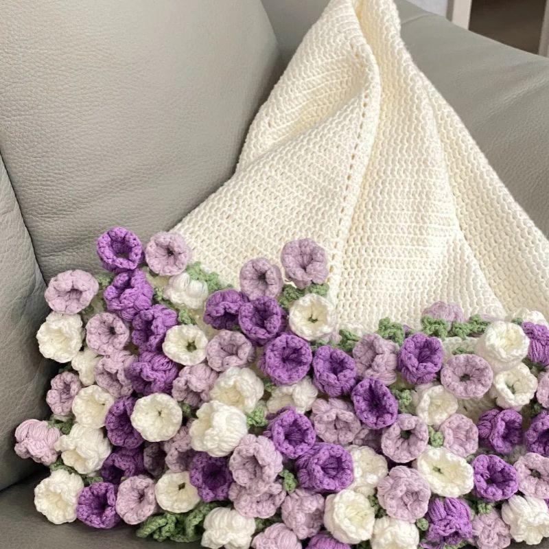 Gradient Rose & Lily of the Valley Knitted Blanket Kit - DIY Yarn & Material Pack with Pointed Corners