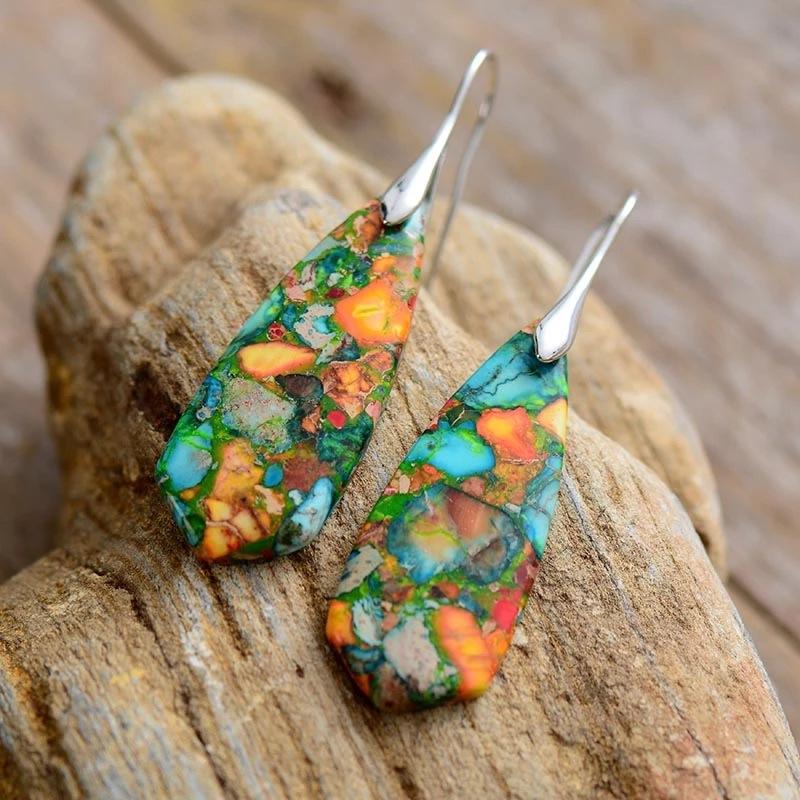 BLINGBAY Women's Pendant Hot Selling Colorful Imperial Stone Drop Shape Pendant Earrings Bosnia Vintage Multicolor Earrings Girls Jewelry Gifts