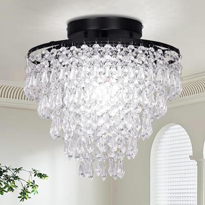 Crystal Lights LED Ceiling Light Modern Round Crystal Light Black Ceiling Light for Bedroom, Living Room, Hallway