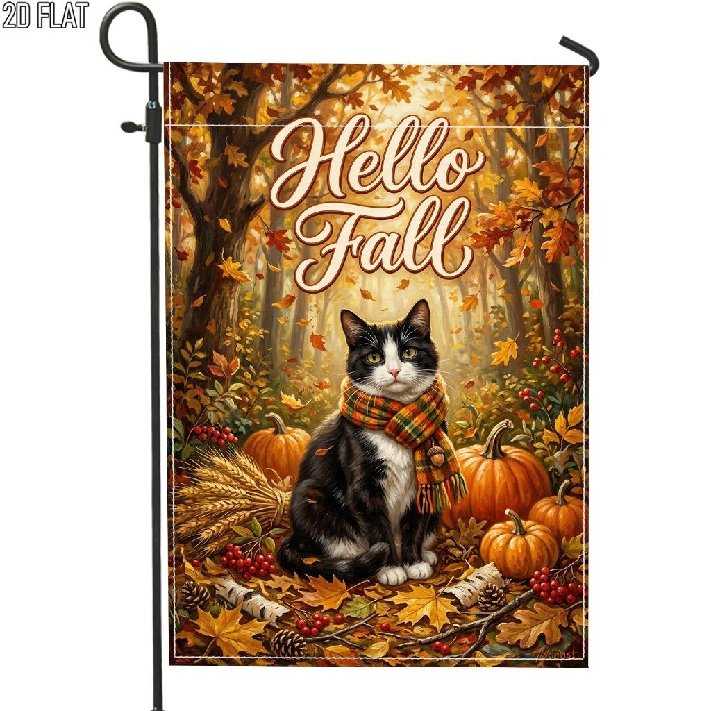 2D Flat - 2D Flat 1pc Autumn Fall Orange Cat Welcome Garden Flag Orange Outdoor Garden Flag Double-Sided for Porch Decoration for Garden Outside Yard
