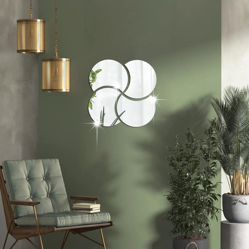 4pcs Semi-circle Mirror Wall Stickers Acrylic Decal DIY Self-adhesive Mirror Art Wall Decoration Office Background Wall Decor
