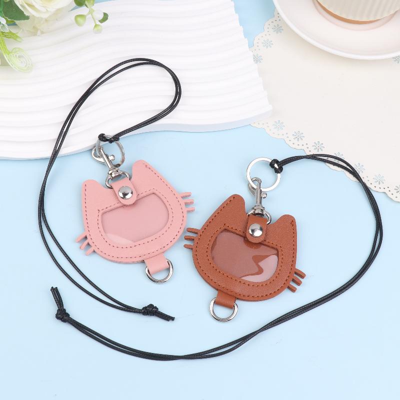 Multifunctional Cat-Shaped Leather Keychain for Pet Hair Memorial, Portable Storage Bag
