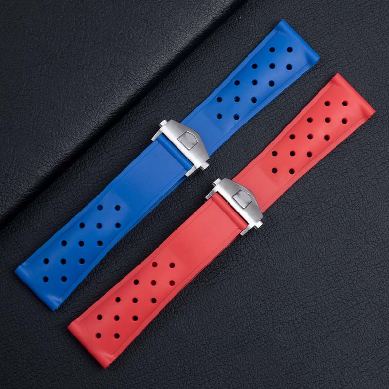 22mm Breathable Silicone Watchband for TAG Heuer F1 CAZ201 WAZ2113 CAZ1010 Watch Strap Soft Rubber Bracelet and Folding Buckle