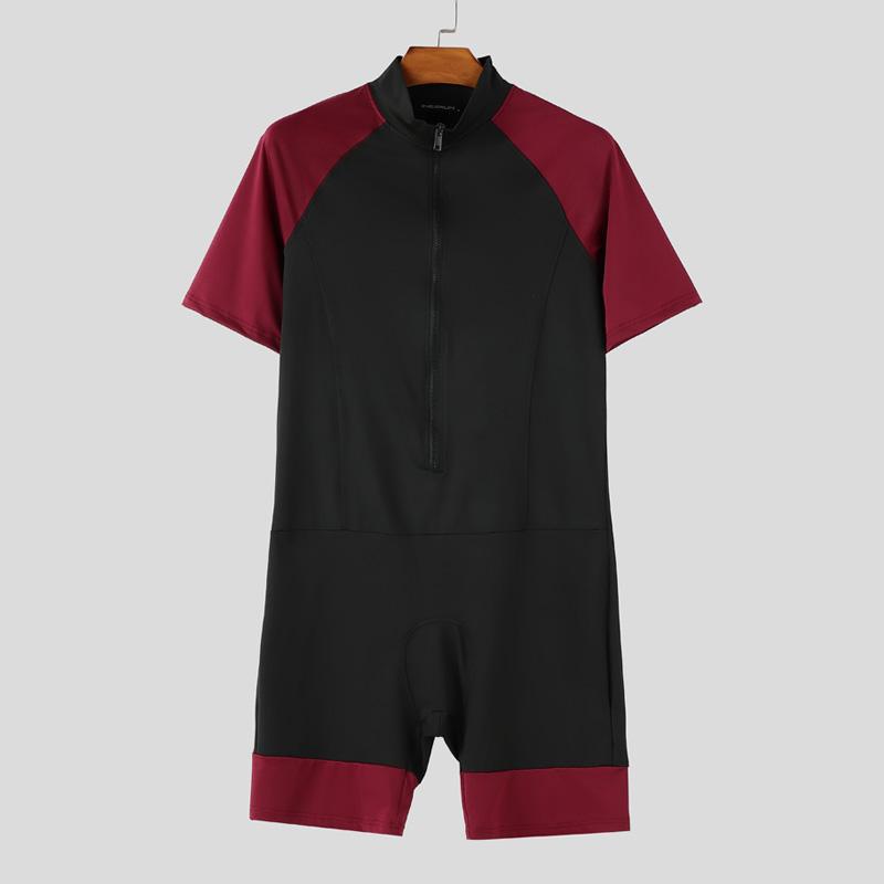 INCERUN Men's Short Sleeve Front Zipper One-Piece Biking Bodysuit Skinsuit Jumpsuits Rompers