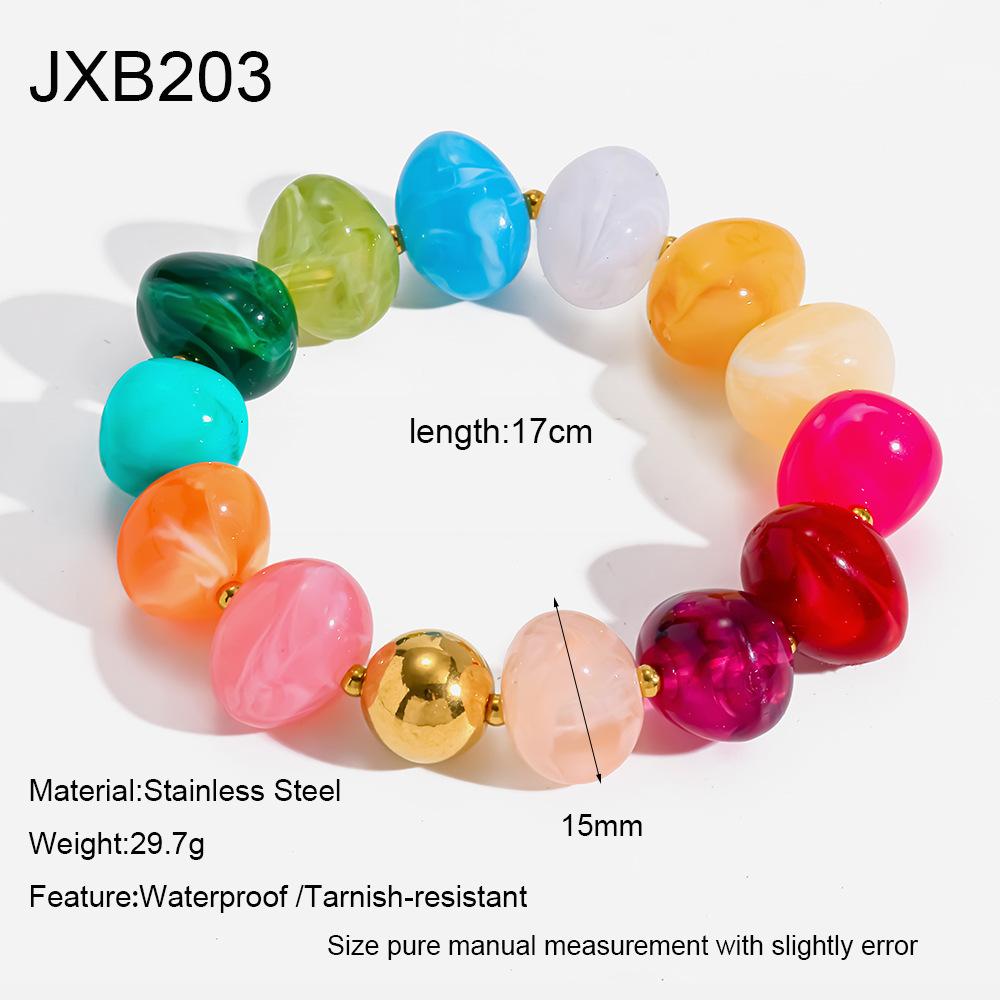 Popular Acrylic Color Mixed Round Bead Gold-plated Stainless Steel Necklace Bracelet Waterproof Bracelet Niche Jewelry