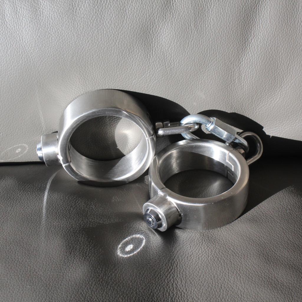 Stainless Steel Press Lock Neck Collar Handcuffs Anklecuffs Restraints Slave SM Lockable Cuff Set Sex Toys for Women Man Couples