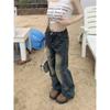 American Retro Ripped Denim Female 2025 Summer New Arrival High Waist Loose and Slimming Mop Straight-Leg Wide-Leg Pants