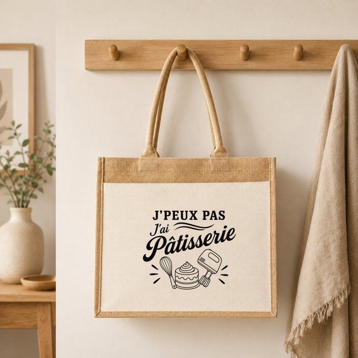 Sac cabas - PLANETEE - J'peux pas minimaliste - Toile de jute &amp; coton - 21 L (43×33×21 cm) - Poche, anses 65 cm