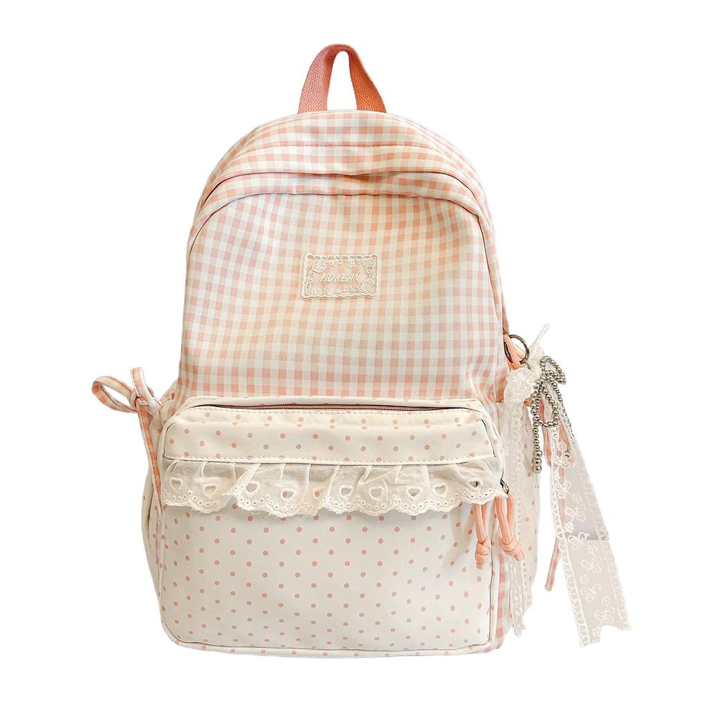 Schoolbag Small Fresh Plaid Corrugated Schoolbag Lace Girl Heart Travel Small Backpack Japanese Sweet Wind Student Party Backpack