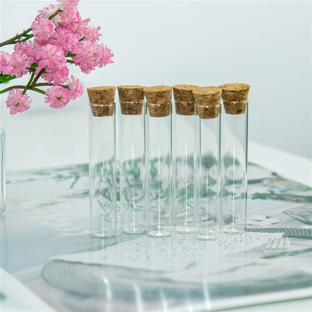 Diese Packung enthält 100 klare Glas-Reagenzgläser mit Korkstopfen, 4 ml Inhalt, Maße 12 x 60 mm.