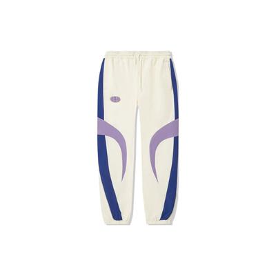 Li Ning Color Block Loose Mid Waist Knitted Sports Pants Unisex Bottoms Off-White AYKU147-2