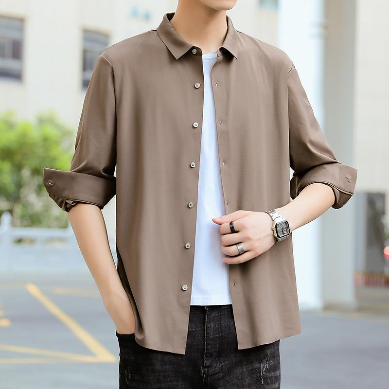 Pánská košile s dlouhým rukávem, bez žehlení, nadměrný tuk, nadměrná velikost, volné a univerzální, jednobarevné podšívkové oblečení