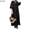 ZANZEA Women Casual V-Neck Loose Half Sleeve Long Dress