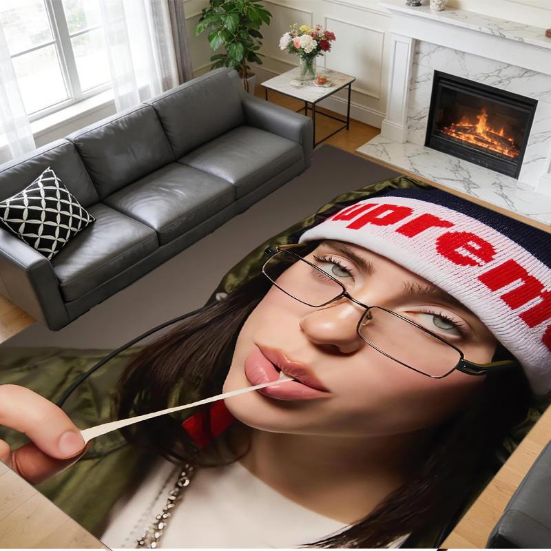 Tappeto in Peluche di Cristallo Billie Eilish Stampa Anti?Indumenti da notte?Tappeto da Pavimento Resistente per Decorazione Domestica Interna