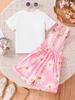 Summer Casual White T-Shirt for Girls with Daisy Print Suspenders Short Sleeve Fashion Comfortable Kids Set