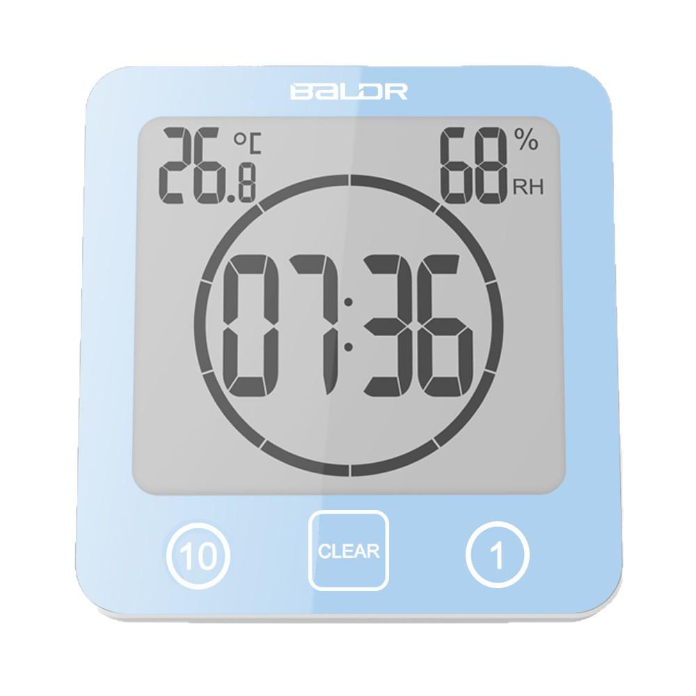 BALDR Waterproof Bathroom Wall Clock with Thermometer, Hygrometer, Suction Cup, and 1/10-Minute Countdown Timer