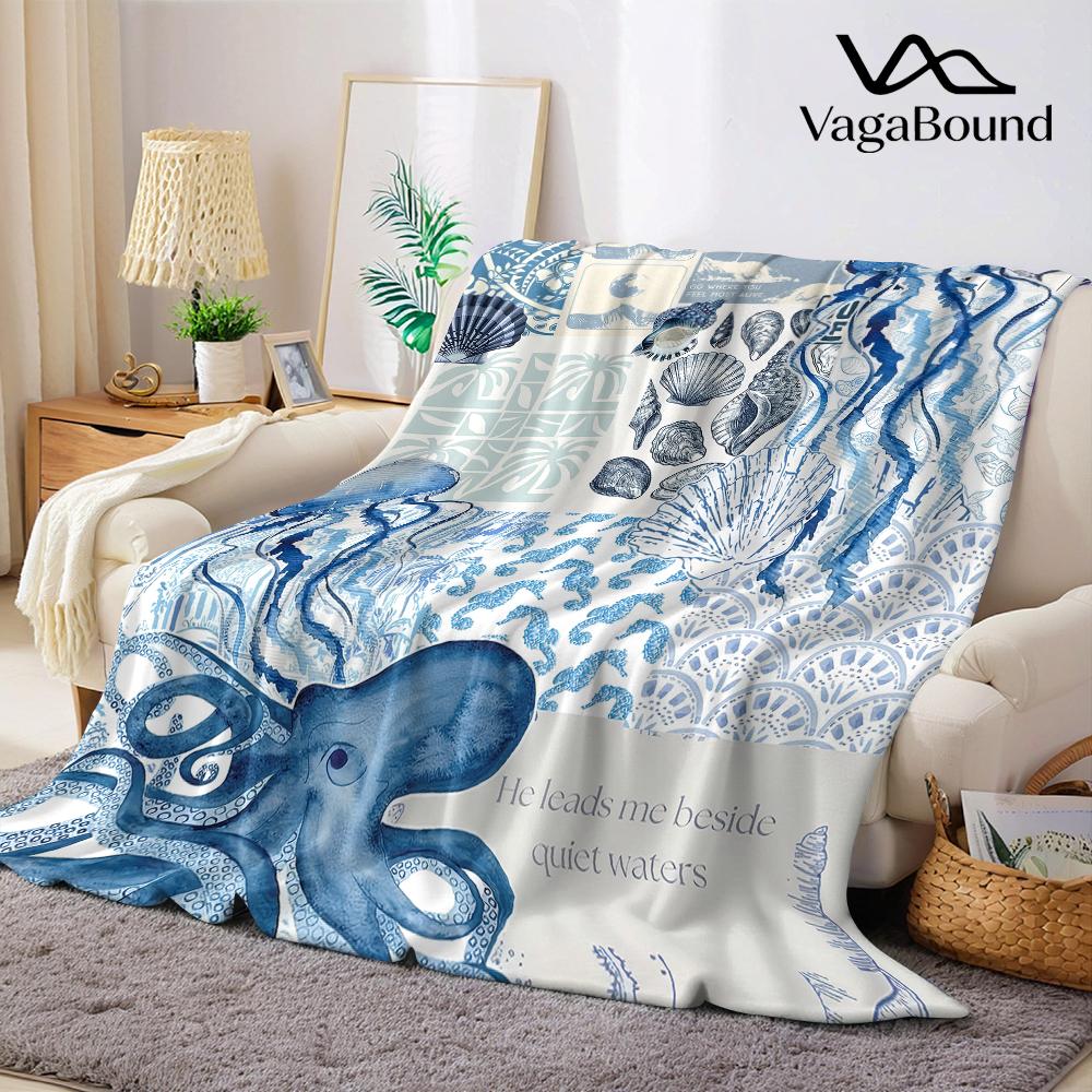 Oceanic Collage Flannel Blanket Warm Soft Halloween Christmas Couch Warm Cozy Decorative Decor Gift For All Season