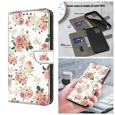 Custodia Portafoglio in Pelle PU con Scomparti per Carte e Design a Fiori di Peonia Antiurto per iPhone, Samsung, Huawei, Xiaomi, Moto, Oppo, Google, Nokia, LG, Oppo...