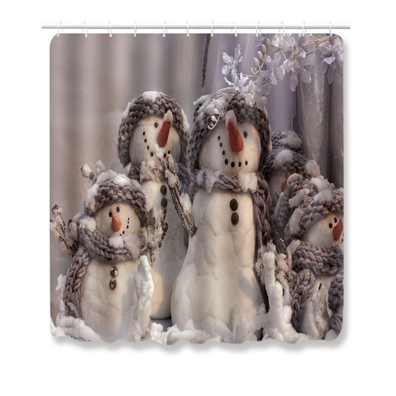 4pcs Shower Christmas Curtain Toilet Cushion Set Cover Mat Pad Rug Xmas Bathroom