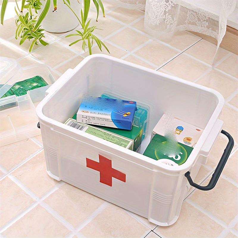 Portable First Aid Case Multi-Layered, Family Medicine Storage Box with Handle, Transparent Emergency Supplies Organizer for Home Travel and Dorm Use