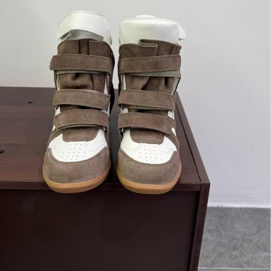 Street Autumn New Style Velcro Invisible Inner Height Increasing Women's Shoes Wedge Heel Color Matching Sports Casual High-top Shoes