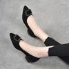Pointed Autumn New Black Temperament Thick Heel Small Single Shoes Sheepskin Square Buckle Shallow Mouth Women's Shoes
