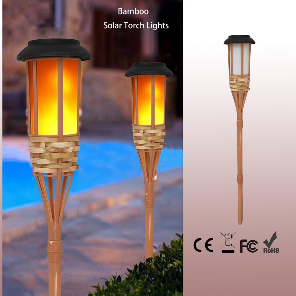 Bamboo Solar Torch with 12 LED Flame Light