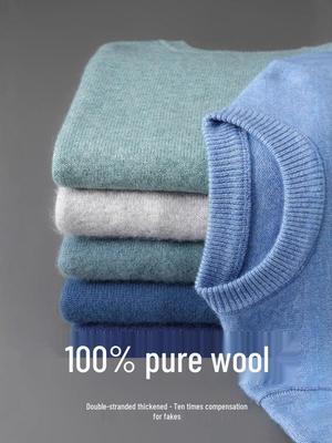 Pull pour homme 100% Laine Pure à Col Rond - Épais, Chaud, Uni Décontracté pour l'Automne/Hiver