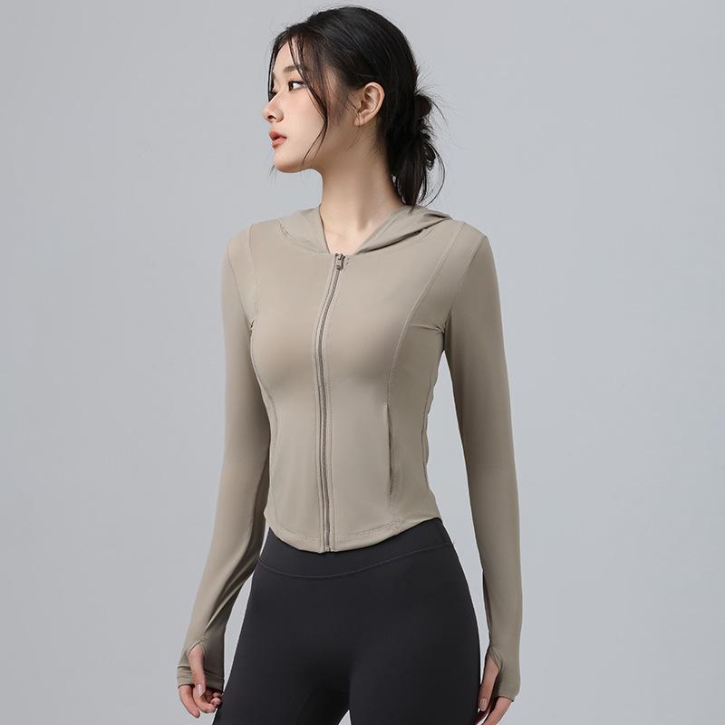Thin Summer Yoga Jacket: Light Hooded Zip-Up, Quick-Dry, Long Sleeve, Sun Protection for Running