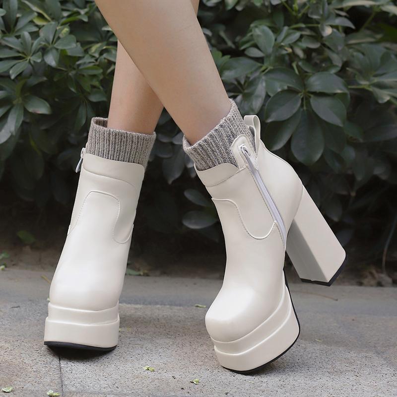 Women's High-heeled Short Boots Sexy European and American Style Autumn and Winter Waterproof Table Thick-heeled Large-size Roman Boots