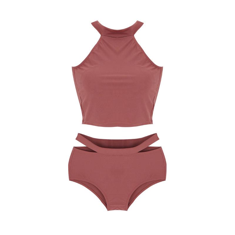 

Корейское ретро бикини халтер с вырезами и высокой талией - Женский сексуальный пляжный купальник с высоким воротом. Extra Large розы красного