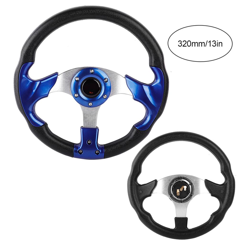 13in 320mm Universal PU Leather Car Sport Racing Drift Steering Wheel Blue