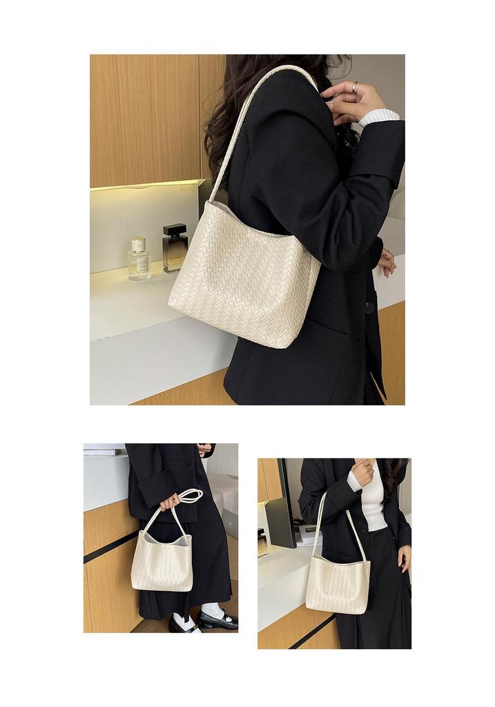 Vintage Cross-Woven Shoulder Tote Bag - Large Capacity, Niche Design Bucket Bag for Women