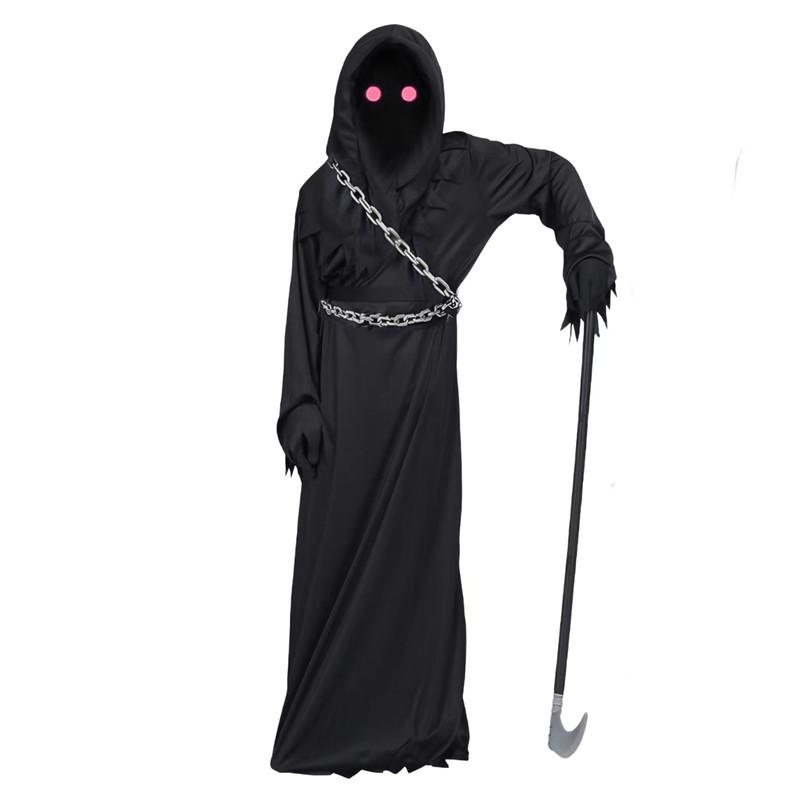 Halloween Dark Ghost Scary Costume with Reaper's Scythe for Kids Red-Eyed Death Scary Costume with Chain for Kids Gifts
