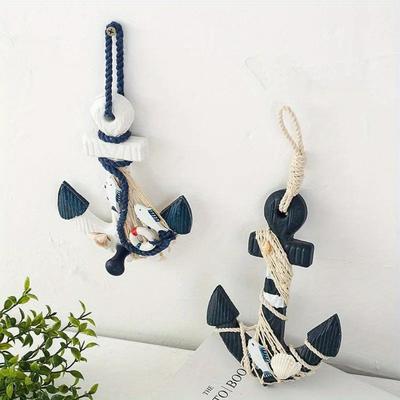 1PC Mediterranean Boat Anchor Ship Wheel Retro Wood Nautical Wall Hanging Ornament Decoration Steering Sailing Home Decor