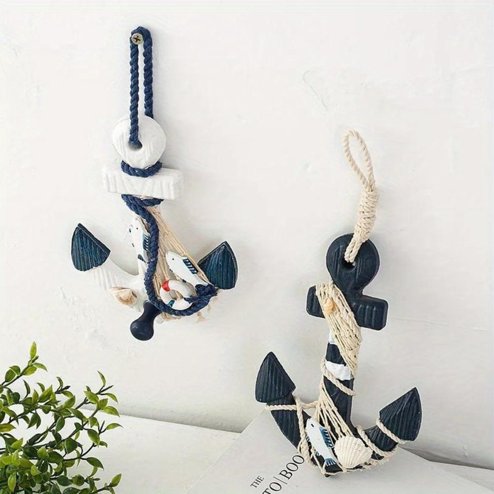 1PC Mediterranean Boat Anchor Ship Wheel Retro Wood Nautical Wall Hanging Ornament Decoration Steering Sailing Home Decor
