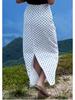 Women's 2025 Summer White Polka Dot High-Waisted Slit Skirt - Versatile & Slimming Style