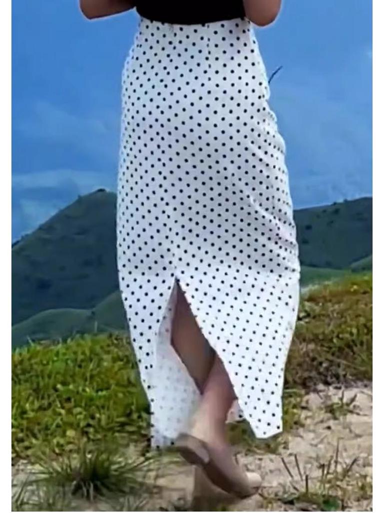 Women's 2025 Summer White Polka Dot High-Waisted Slit Skirt - Versatile & Slimming Style