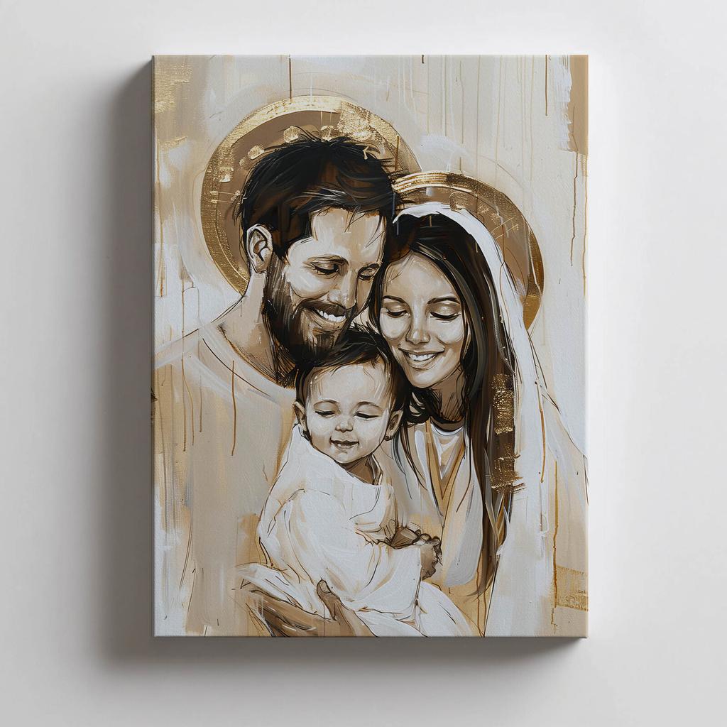 Rodzina Boża - Uśmiech Jezusa Rodzina Boża - Uśmiech Jezusa, 50X70 Cm, Rama Drewniana Ciemny Brąz, Papier Matowy 230 Gsm