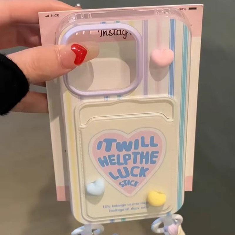 

Dopamine Striped Heart shaped Lashing Rope Is Suitable for IPhone16promax Phone Cases IPhone 15 Card Cases and IPhone 14 Protective Cases Apple 16