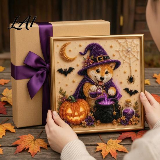 Puppy Themed Faux Pearl Painting Halloween Kit Art DIY Witch Seasonal Home Decor Projects Hat Bead Craft Kit for Adults And Teens Handmade
