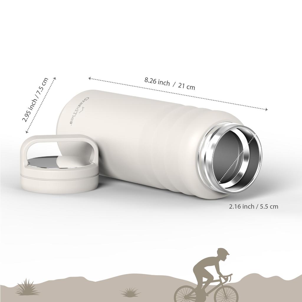 GRANDTIES Vacuum Insulated Stainless Steel Wide Mouth Water Bottle, 709ml, with Two Lids, Direct Drinking, Keeps Hot or Cold Water Hot for 12 Hours,